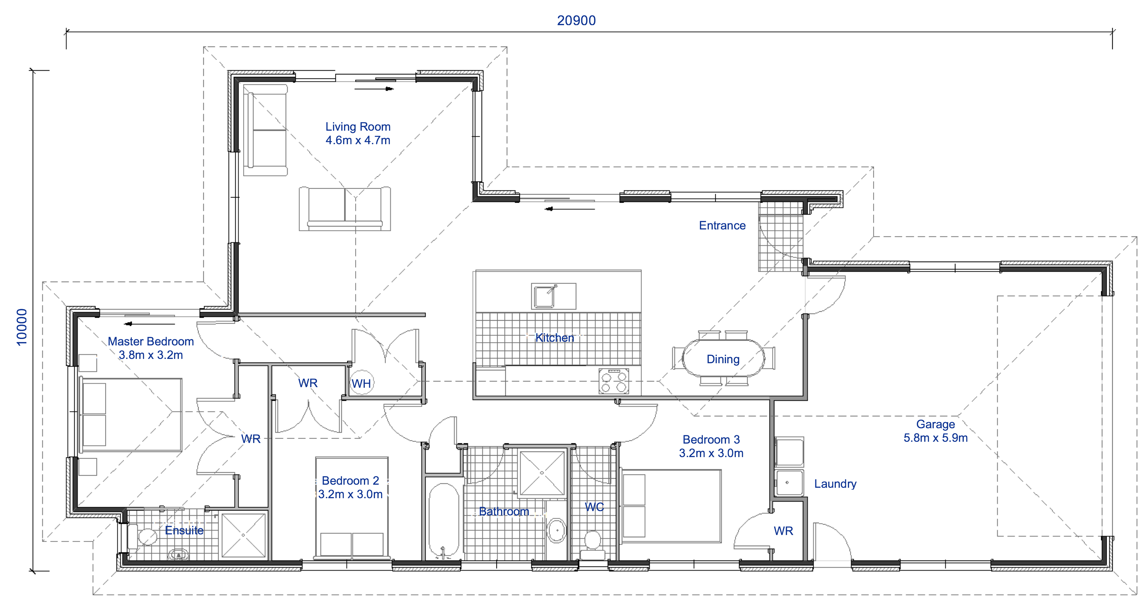 NZ155 castle point 3 bedroom house floorplan