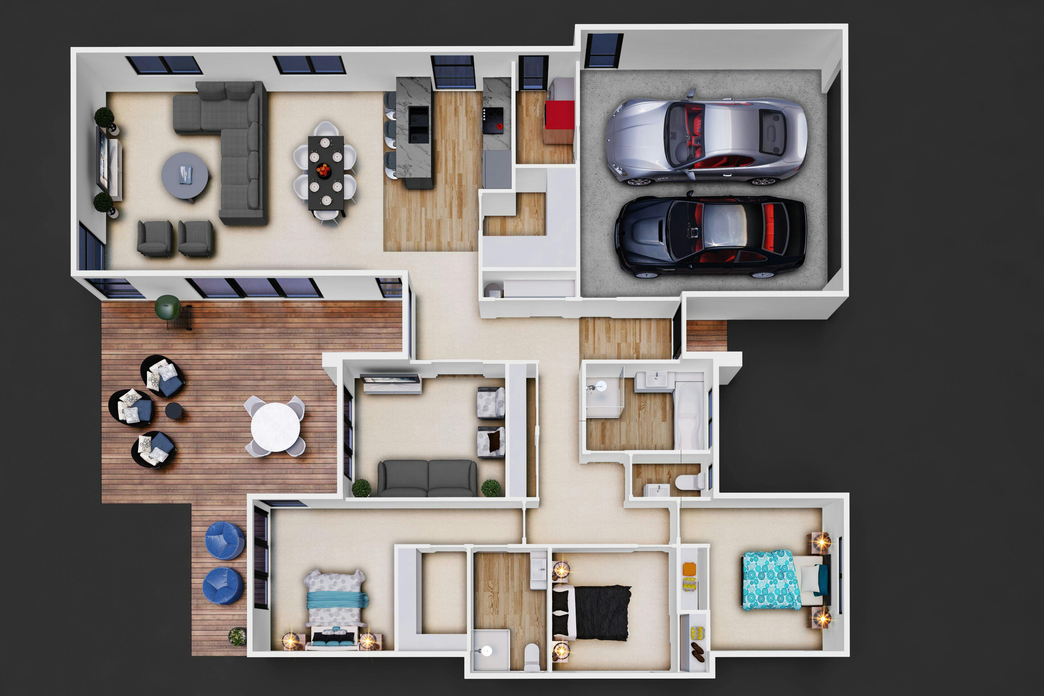 LH PORTFOLIO DESIGN 11 Med Mono 3D Floor Plan
