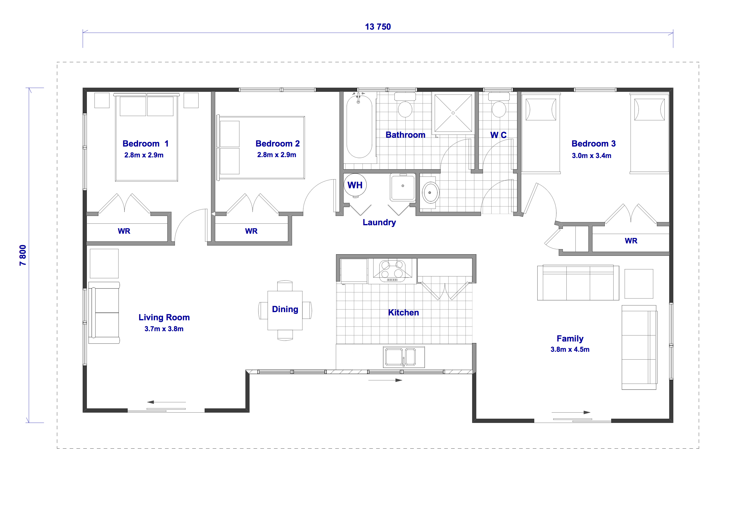 NZ99 hauraki 3 bedroom house floor plan